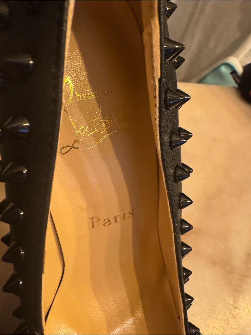 Christian Louboutin Black Studded Platform Stilettos with Red Soles - Picture 2 of 9